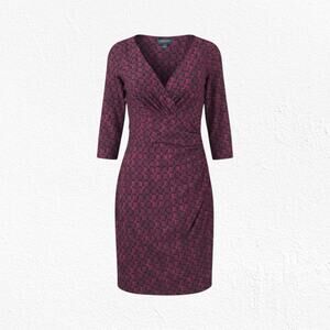 Y2K Lauren Ralph Lauren Burgundy Black Geometric Print V-Neck Wrap Dress Size 8